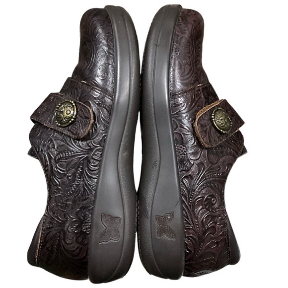ALEGRIA Joleen Women's 7-7.5 / 37 Espresso Embossed Leather Clogs Occupational - Picture 6 of 13